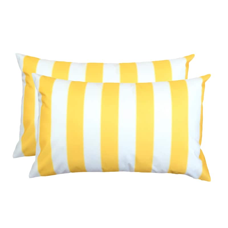 Olivia Striped Outdoor Throw Pillow - Yellow - 14x20 - Set of 2