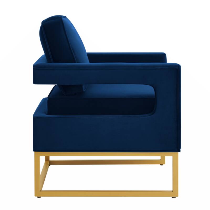 Modern Style Accent Chair with Gold Metal Base , Velvet Upholstered Leisure Chair with Open Armrest, Armchair