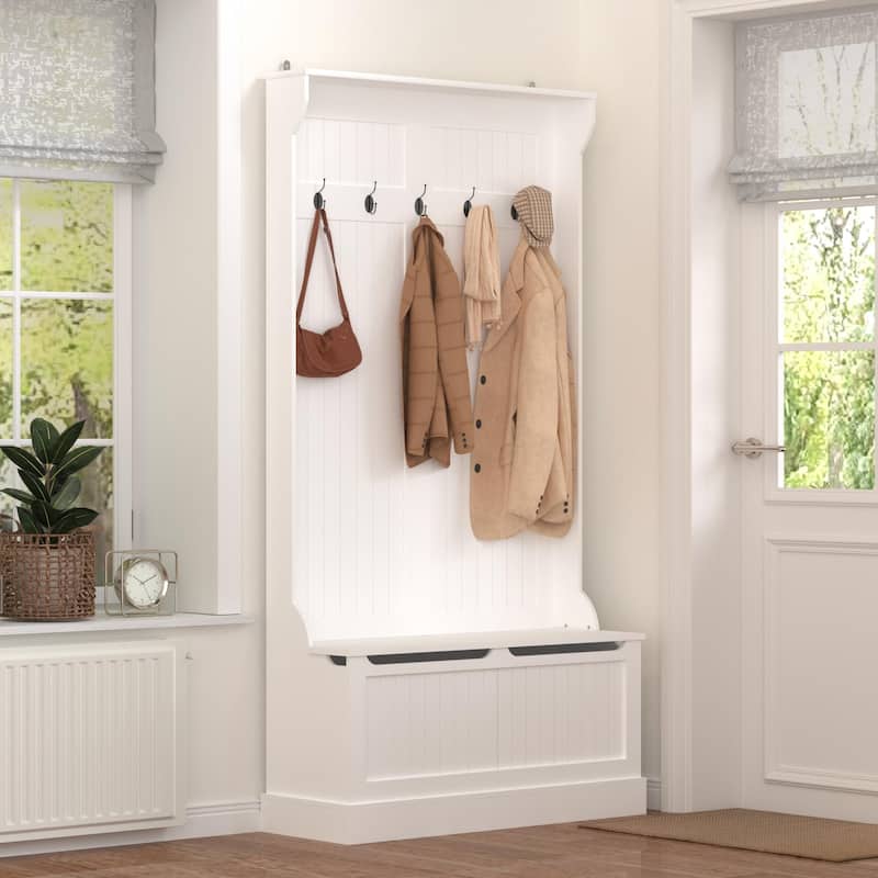 Hall Tree with Shoe Storage Bench and 5 Hooks