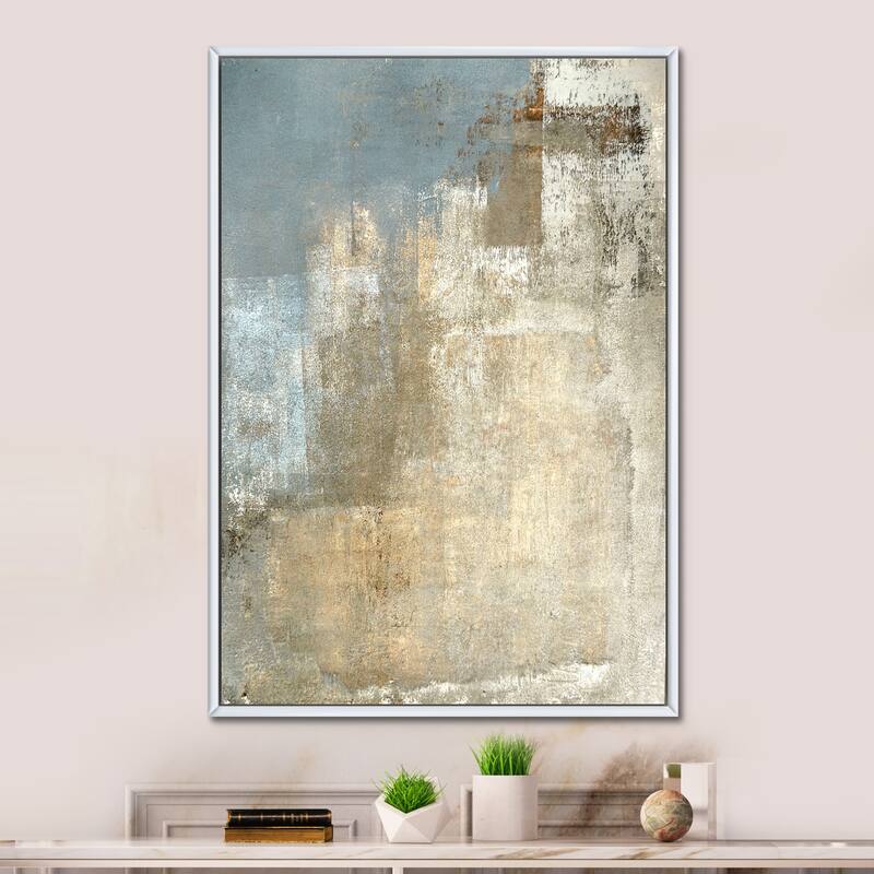Designart "Grey Meets Brown Abstract Art IV" Modern Framed Canvas Wall Art - 16 in. wide x 32 in. high - White