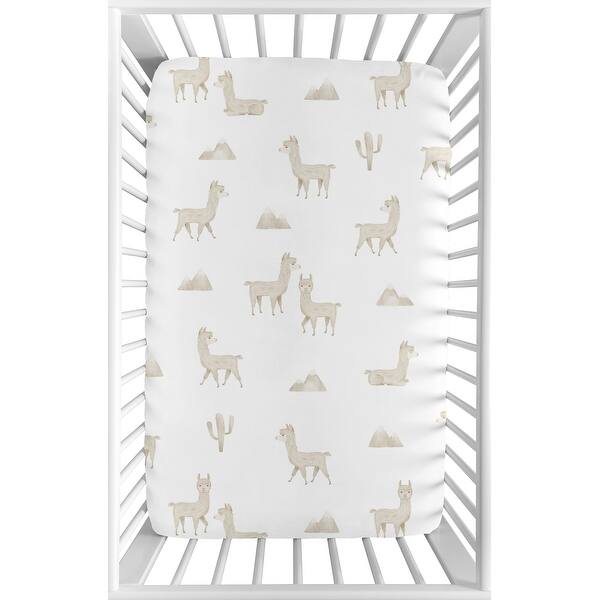 slide 2 of 6, Boho Llama Baby Boy Girl Fitted Mini Portable Crib Sheet - Neutral Beige Taupe Tan Bohemian Southwest Aztec Watercolor Farmhouse