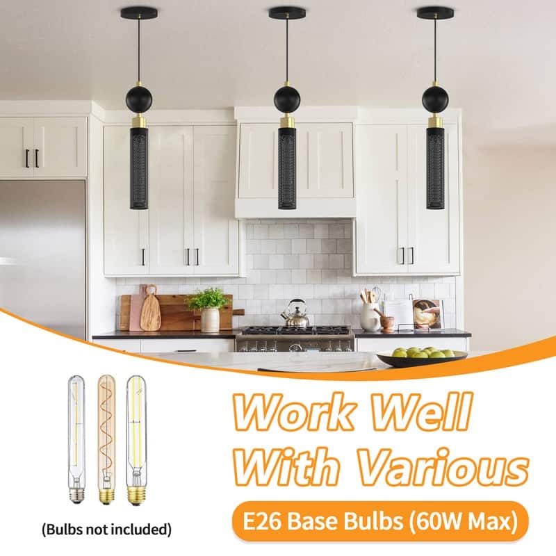 Modern Black Pendant Lights, Adjustable Hanging Lights For Kitchen Island, Dining Room, Or Bedroom (Set Of 3)