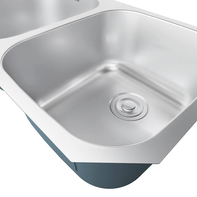 Karran Profile 32" Undermount 18 Gauge Double Bowl Stainless Steel Kitchen Sink with Accessories