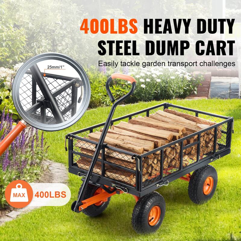Garden Cart, Sturdy Metal Utility Wagon with Simple Assembly, Wheelbarrow with 400 lbs Load Capacity, Equipped with 10" Wheels