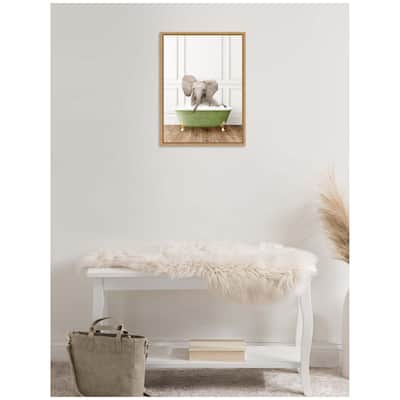 Kate and Laurel Sylvie Baby Elephant 4 in Transitional Bathtub Framed Canvas by Amy Peterson