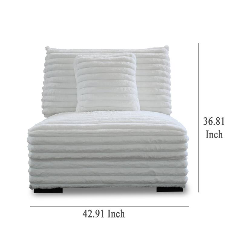 Ezo Armless Accent Chair, White Polyester Corduroy, Soft Cushioned