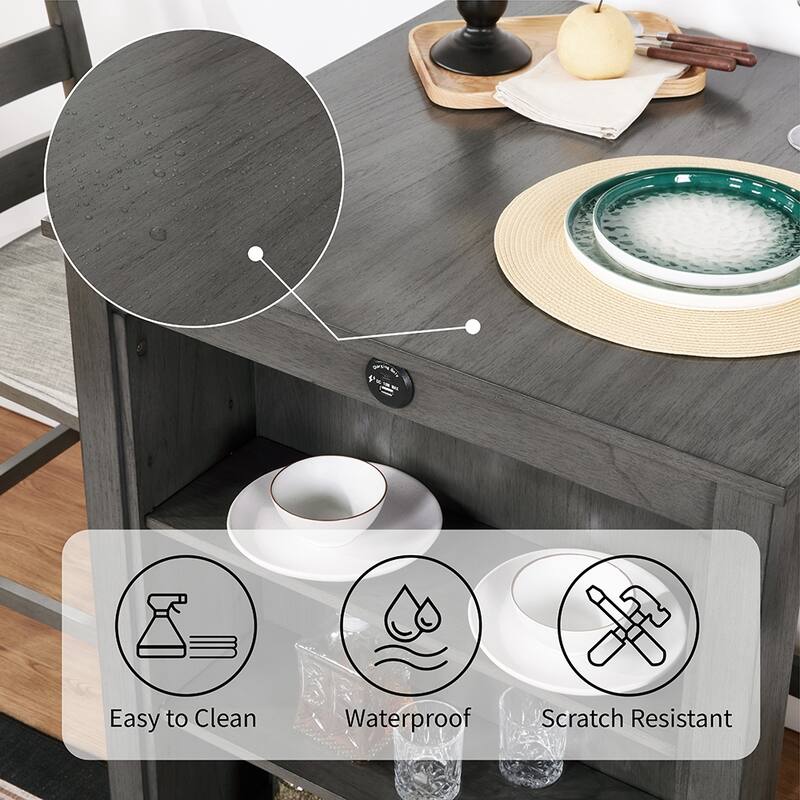 30" Modern Dining Table Set, 2-Seater Charging Station 3-Tier Storage