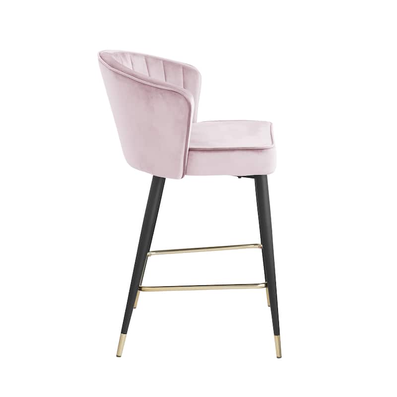 2pcs Velvet Upholstered Counter Height Stool with Deep Channel Tufting and Gold Tipped, Black Metal Legs - N/A