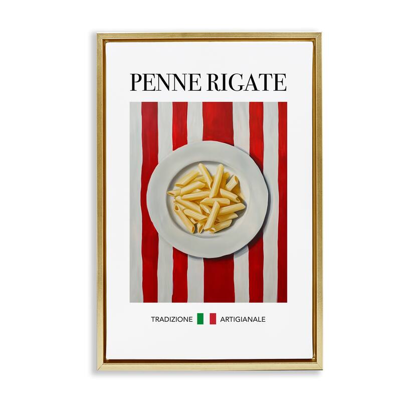 Stupell Traditional Penne Rigate Pasta Framed Floater Canvas Wall Art Design By Andreas Magnusson - 21 x 31 - Gold