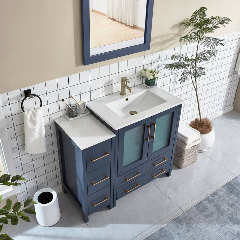 Vanity Art 42 Inch Single Sink Bathroom Vanity Set 5 Dove-Tailed Drawers 1 Cabinets 1 Shelf, Soft-Closing Doors with Free Mirror