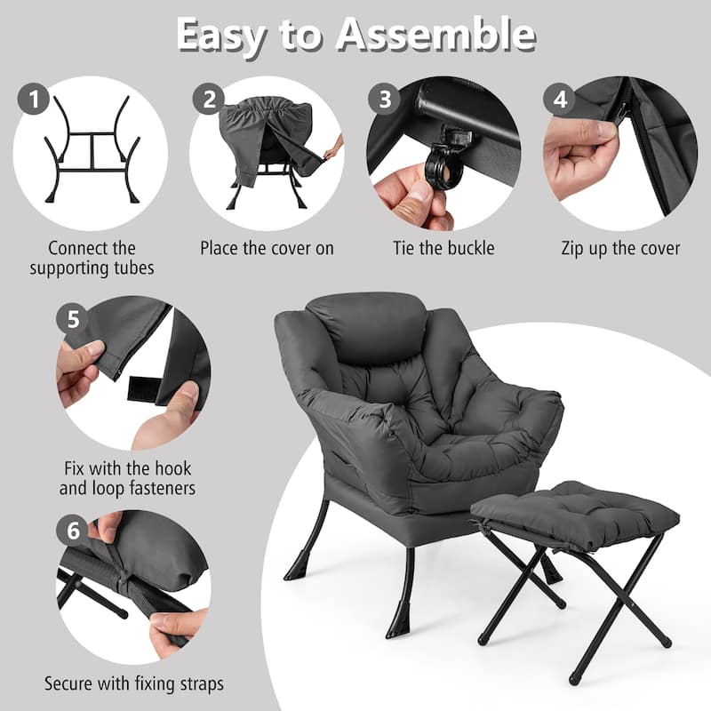 Gymax Lazy Sofa Chair Accent Leisure Armchair with Folding Footrest &