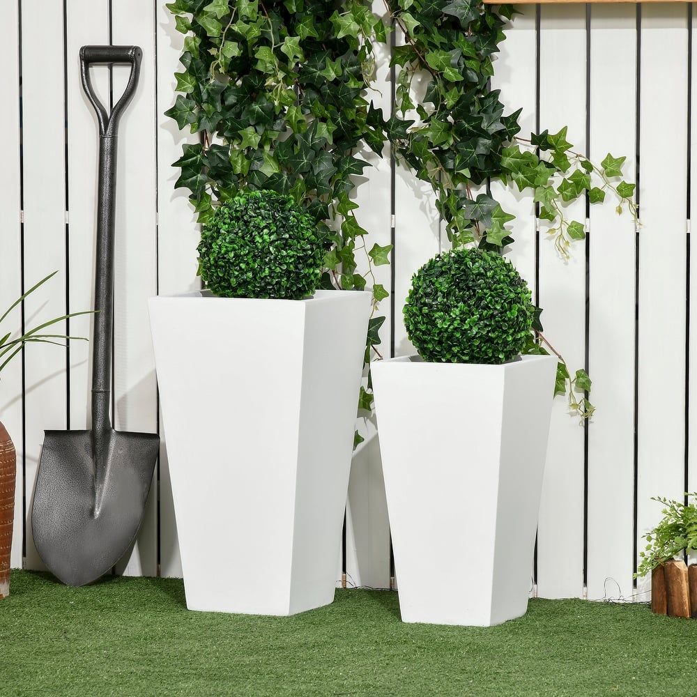 Outsunny 2-Pack Outdoor Planter Set, MgO Flower Pots with Drainage Holes, Durable & Stackable