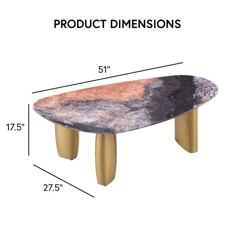 Furniture of America Luvien Modern Multi-Color Sintered Stone Top Coffee Table with Gold Legs