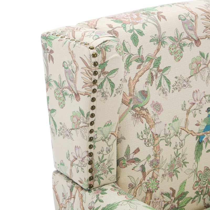 2 Set Transitional Patterned Wingback Accent Chairs with NailHead