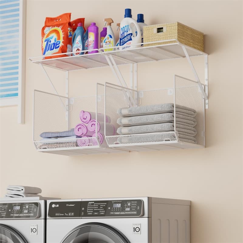 2 Pack Laundry Room Shelves Organization - 16.5"D x 11.8"W x 12.5"H - White
