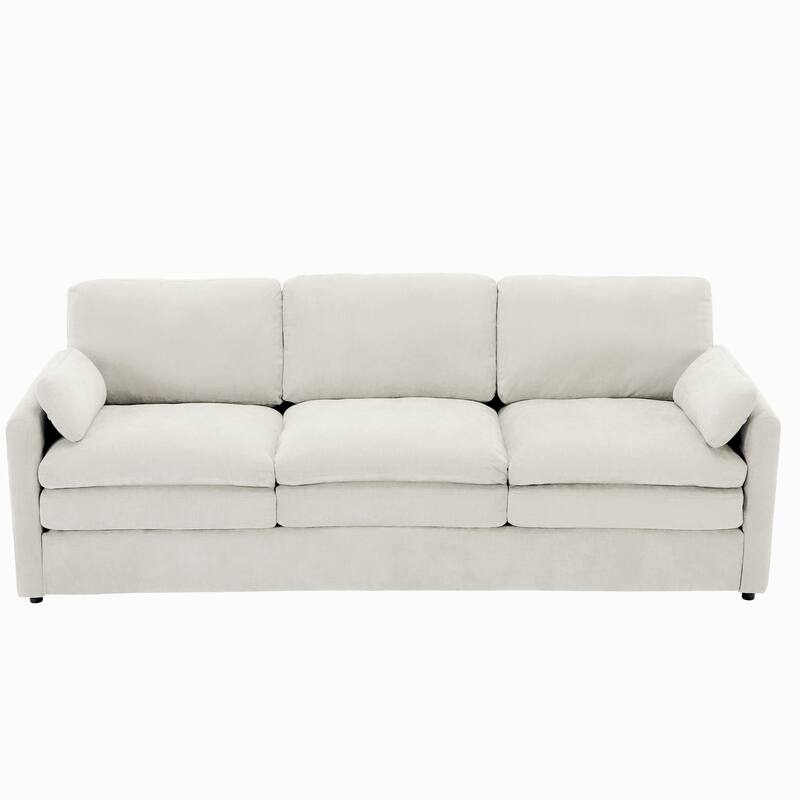 Modern Chenille Comfy Upholstered 3-Seat Sofa, Comfy Cloud 3-seater Sofa w2 Lumbar Pillow Plush Cushion Sofa Couch