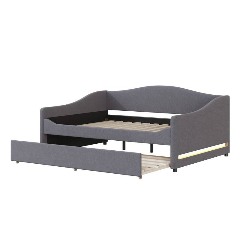 Teddy Fleece Full Size Upholstered Daybed with Light and Trundle