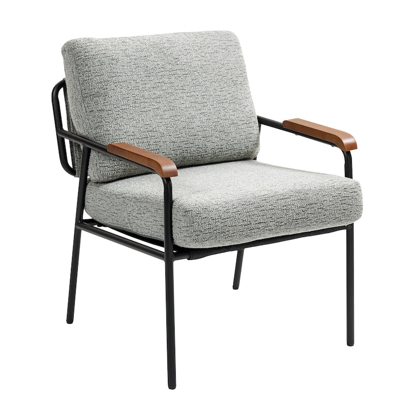 Fabric Accent Chair with Wood Armrests and Metal Frame