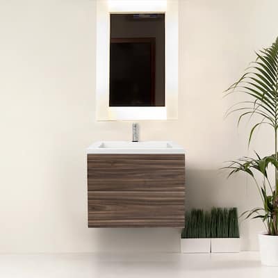 24"/30" Air Wall Mount Floating Bathroom Vanity in Dark Ebony with White Cultured Marble Top