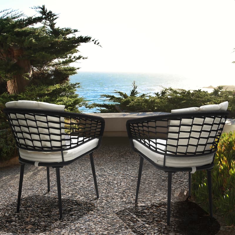 Nuu Garden Outdoor Patio Woven Rope Chairs with 1.97" Thick Cushions, Beige
