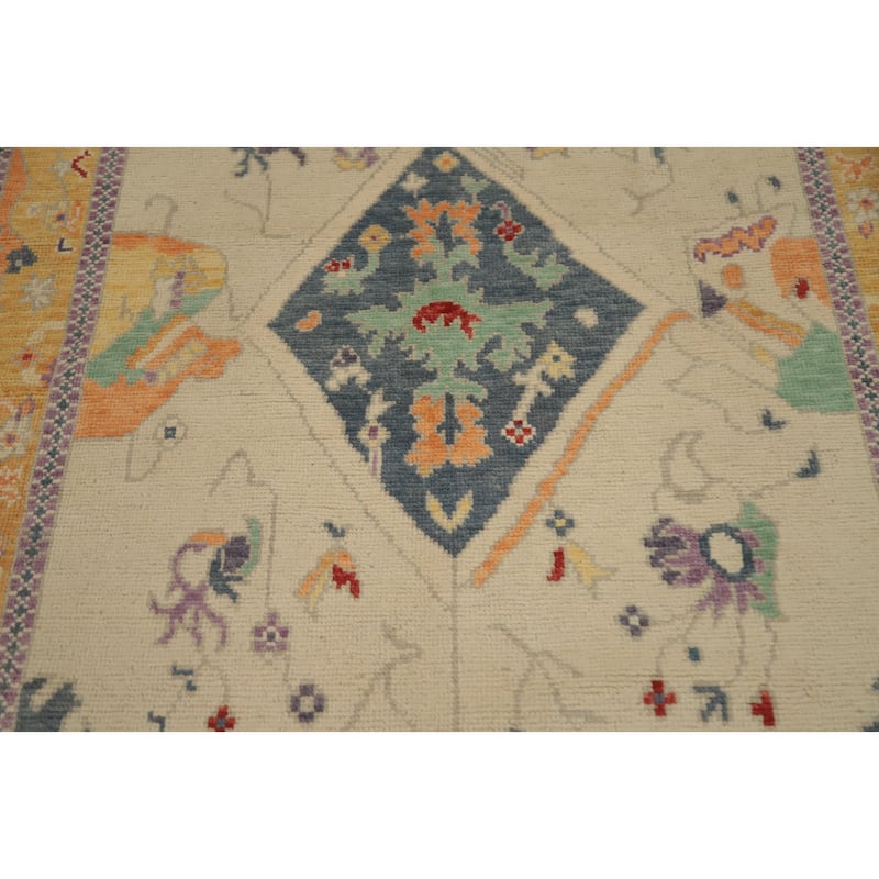 Hand Knotted Oriental 100% Wool Carpet Transitional Geometric Beige & Ivories Oushak Area Rug - 7' 8'' X 3' 10''