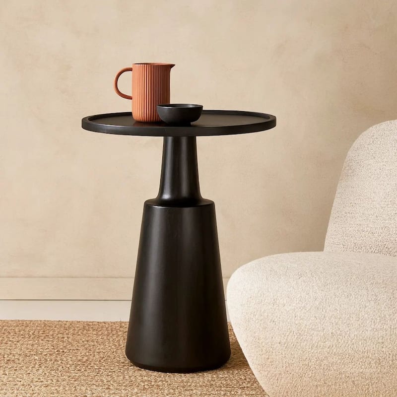 Coch 24 Inch Artisan Accent Table with Round Tabletop Tapered Base Black