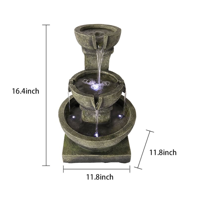 16.4'' Outdoor Water Fountain with Lights for Garden Yard Resin Decor