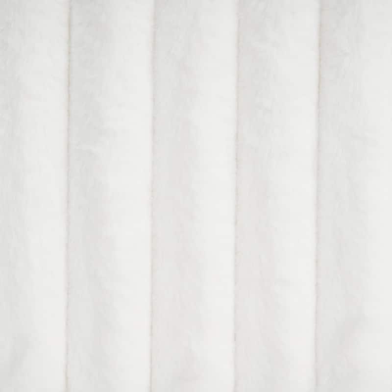 Sleek White Bouclé Upholstered Bed with Wavy Headboard & Vertical Stitching