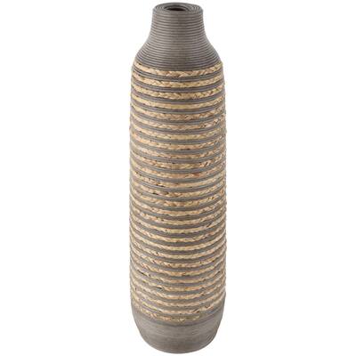 Seagrass Handmade Braided Decorative Vase with Layered Gray Paneling - Brown - Roche River Decor