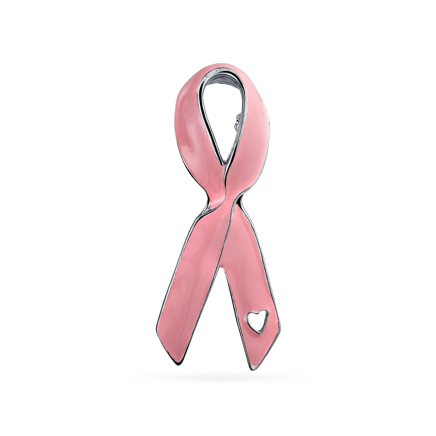 pink ribbon breast cancer survivor pink enamel brooch pin for women open heart enamel silver plated