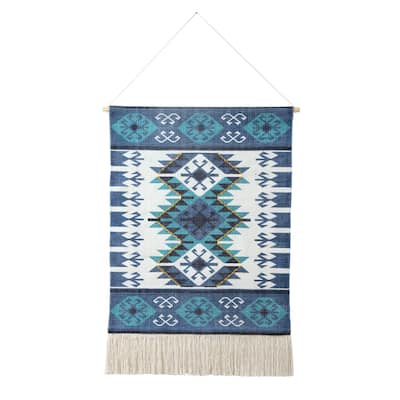 Sevita Bordered Boho Wall Hanging with Macrame Fringe