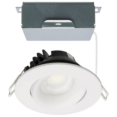 12W LED Direct Wire Downlight Gimbaled 3.5In CCT Selectable Round Remote Driver White 840L
