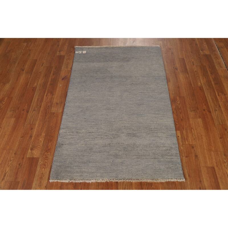 Hand Knotted Oriental 100% Wool Carpet Modern Modern Greys & Charcoal Gabbeh Area Rug - 4' 0'' X 2' 7''