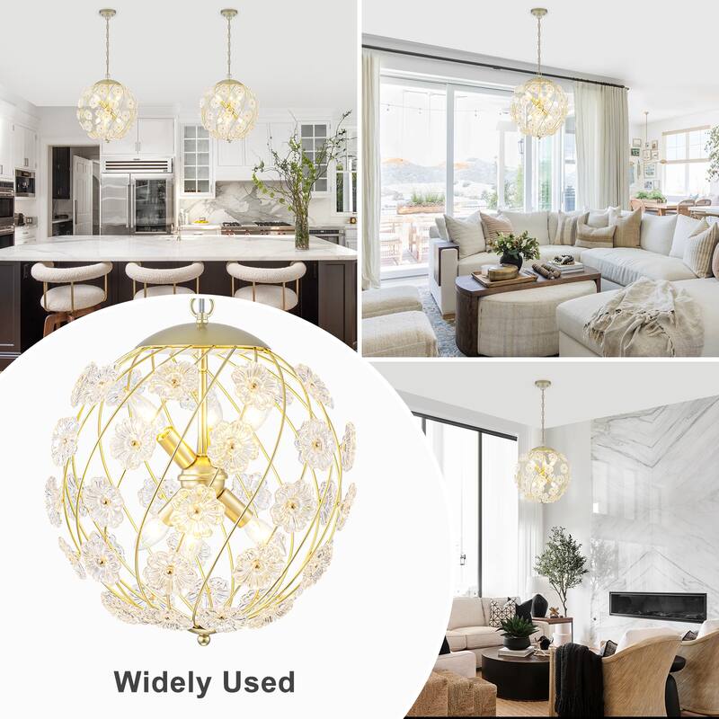 Modern 6-Light Glass Flower Globe Pendant Chandelier for Dining Room
