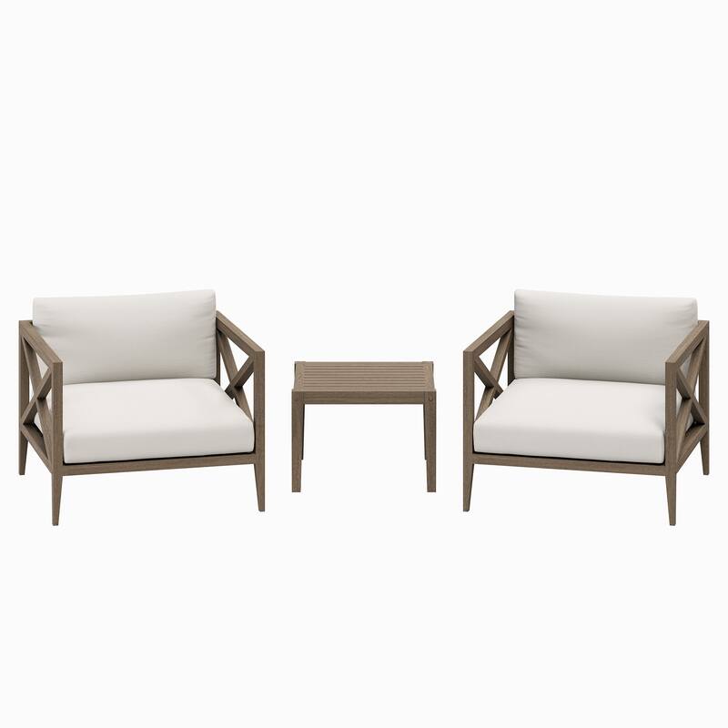 Northlake 3-Piece Outdoor Patio Teak Wood Furniture Set with Armchair and Side Table
