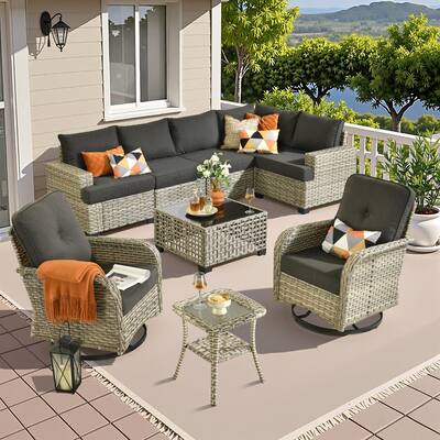 HOOOWOOO 9-piece Wicker Patio Furniture Set Sectional Sofa with Swivel Chair.