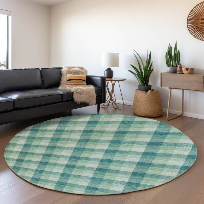 Premium Washable Super Soft Plaid Mayfield Rug - Seafoam - 8' x 8'