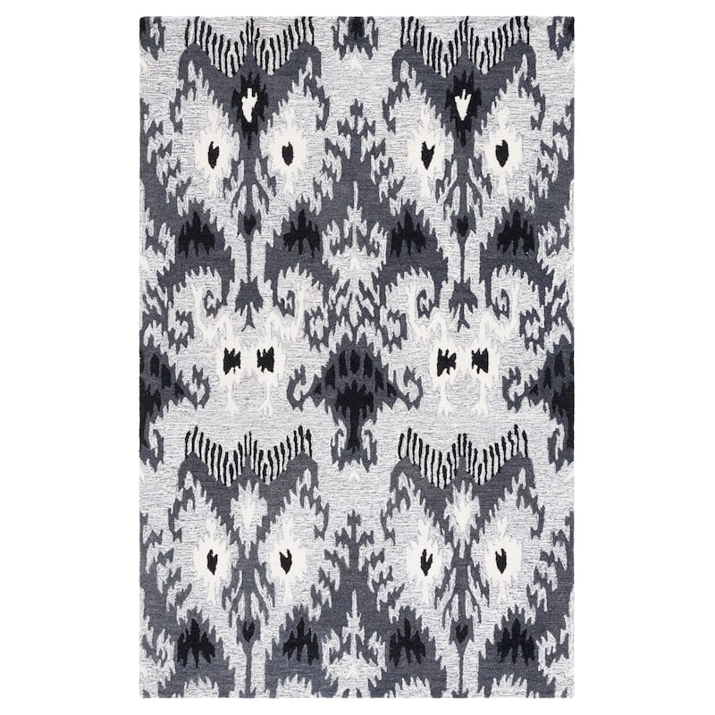 SAFAVIEH Handmade Ikat Engeltje Bohemian Wool Rug - 6' Square - Grey/Black