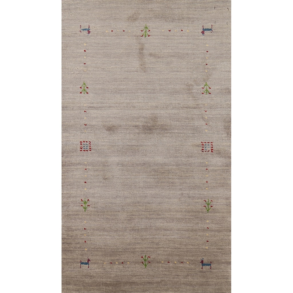 Tribal Gabbeh Indian Accent Rug Hand-Knotted Oriental Wool Carpet - 2'7"x 4'9"