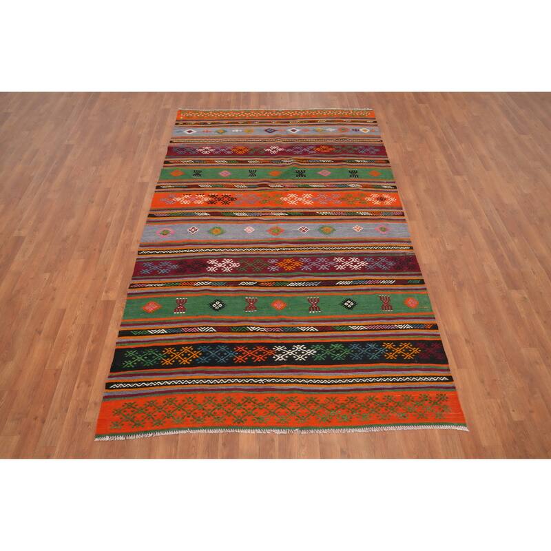 Hand Woven Oriental 100% Wool Carpet Southwestern Tribal Multi-Colored Kilim Area Rug - 8' 8'' X 5' 4''