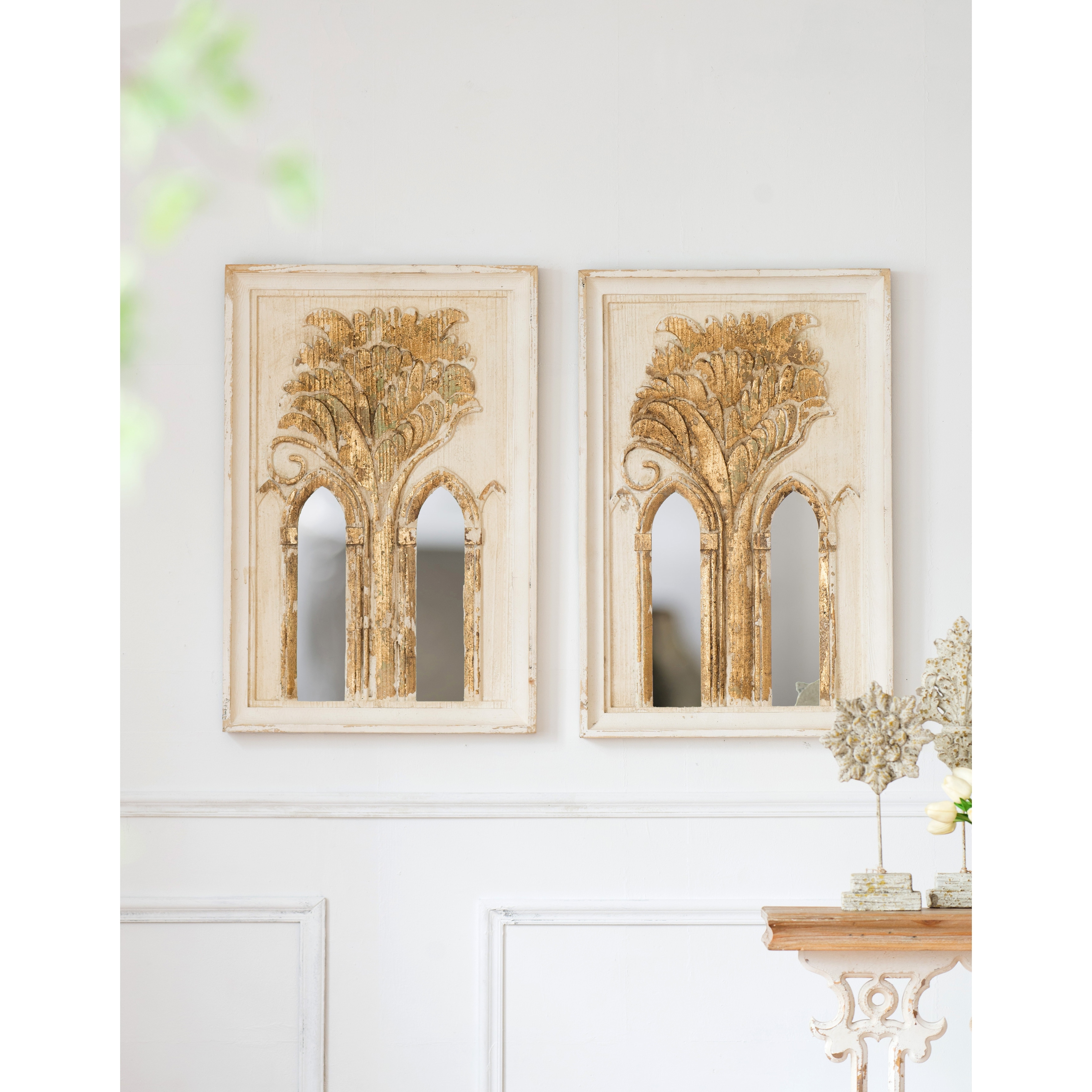 Mid-Century Modern Wall Mirror - Gold Leaf Details, Set of Two