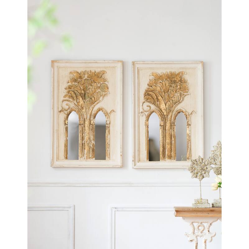 Mid-Century Modern Wall Mirror - Gold Leaf Details, Set of Two
