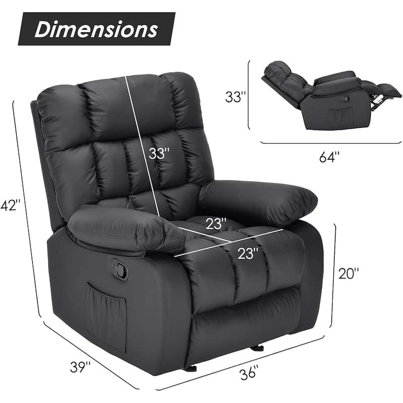 Upholstered Rocker Recliner Chair with Side Pocket, Ergonomic 110°-160°Adjustable Reclining Chairs, Sofa Chair with Footrest