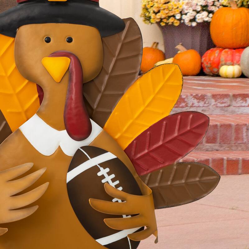 Glitzhome Fall Thanksgiving Metal Turkey Pumpkins Yard Stake