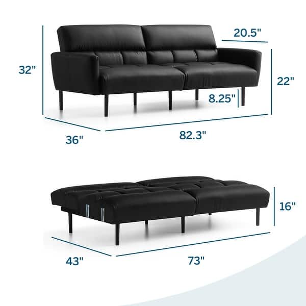 dimension image slide 3 of 7, Lucid Comfort Collection Futon Sofa Bed with Box Tufting