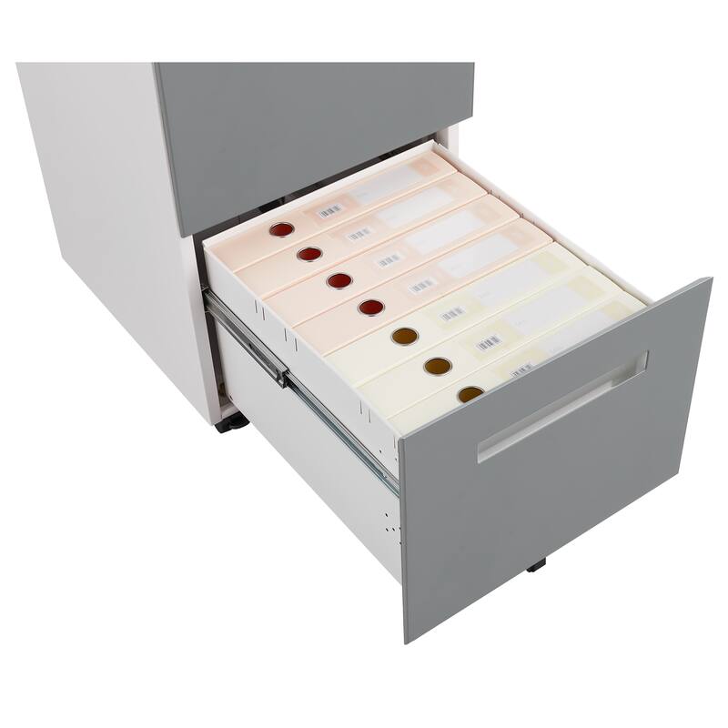 Modern Mobile Locking File Cabinet with 2 Drawers, Removable Hanging Rod and 5 Wheels, for Home Office, Gray