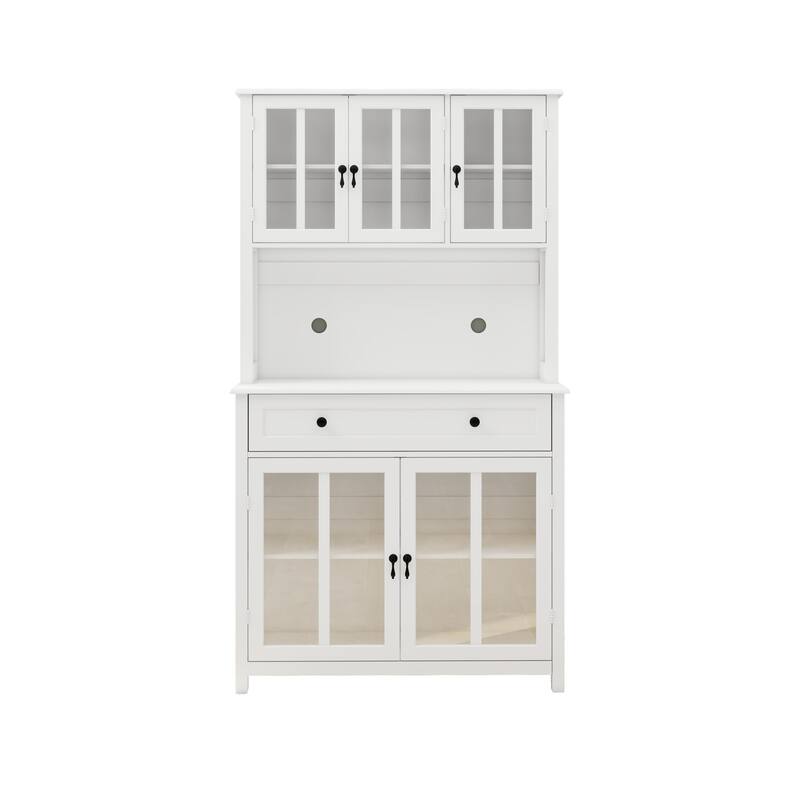 Kitchen Pantry Cabinet with 1 Large Drawer, Buffet Cabinet with Microwave Oven Countertop, Cabinet with Adjustable Shelves