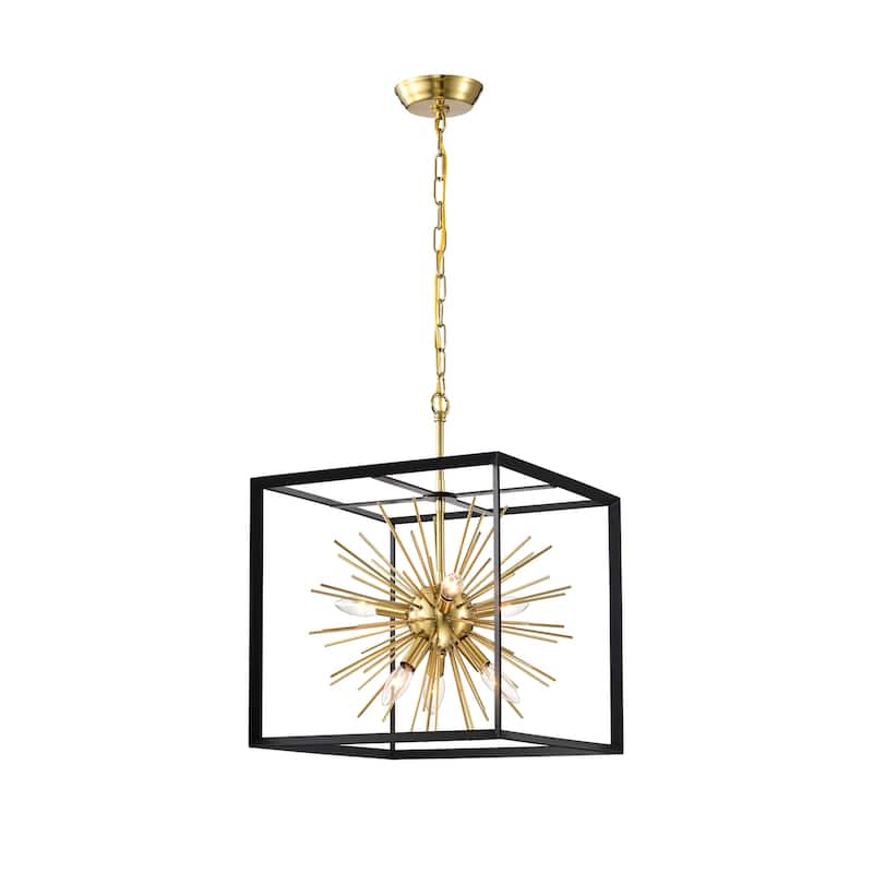 Antique Gold 6-Light Sputnik Black Cage Chandelier