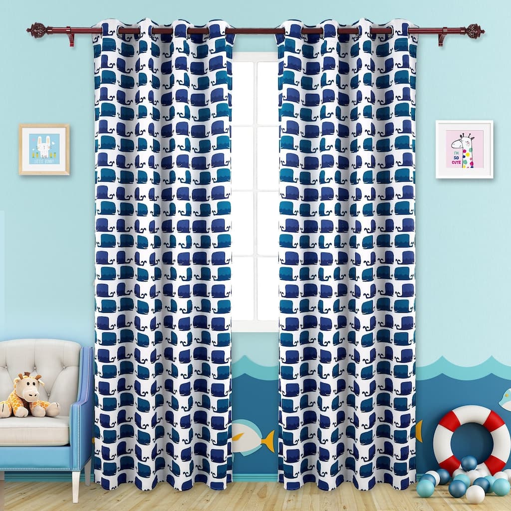 Deconovo Whale Print Blackout Curtains, 52x95 In, 2 Panels - W52 x L95