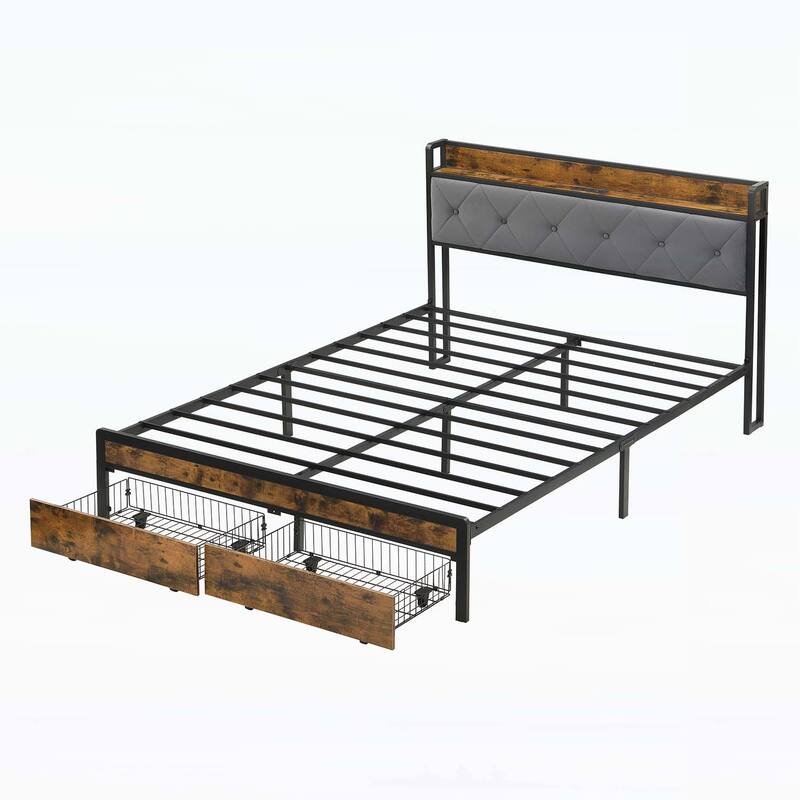 Versatile Storage Bed with LED Lights and Headboard for Comfortable Sleep